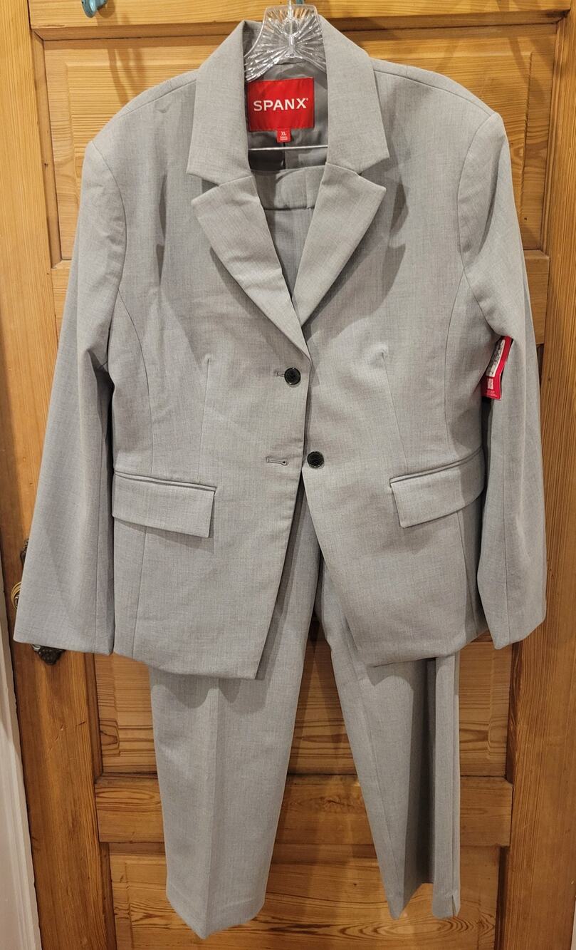 SPANX WellSuited Tailored Suit Set Heather Grey Blazer Slim Straight Pant XL NWT
